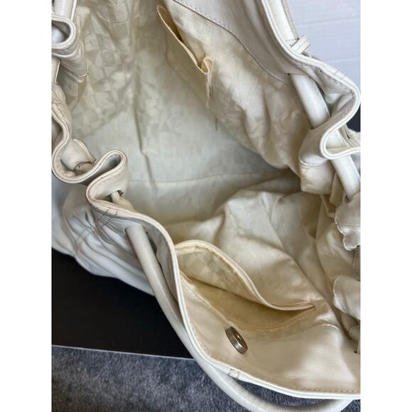 FURLA Ruched White X-Large Leather Shoulder Bag Purse Tote - Picture 8 of 15